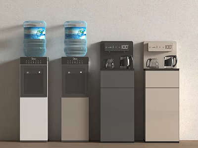 Modern Standing Kitchen Appliances Water Dispensers And Coffee Makers In Various Colors 3d model