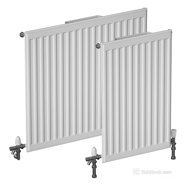 White Vertical Steel Radiator with Fins and Mounting Brackets for Home Heating 3d model 