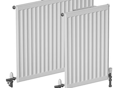 White Vertical Steel Radiator with Fins and Mounting Brackets for Home Heating 3d model