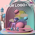 Vibrant Photo Check In Spot With Rainbow Arch Castles Pony Characters And Pink Background