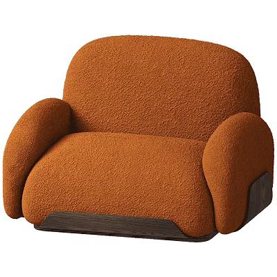 Orange Plush Accent Chair with Rounded Backrest Armrests and Sturdy Wooden Base for Living Room 3d model