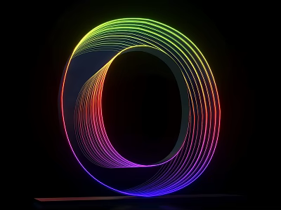 Vibrant 3D Typography Artwork With Illuminated Circular Rainbow Lines On Black Base 3d model