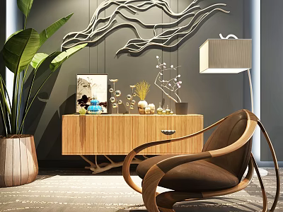 Elegant Leisure Chair With Wooden Frame Brown Cushion And Living Room Interior Decor 3d model