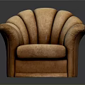 Elegant Brown Leather Single Sofa With Scalloped Back And Armrest Design 3d model