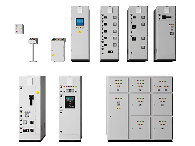 Industrial Electrical Control Panels With Various Sizes Control Switches And Digital Displays 3d model