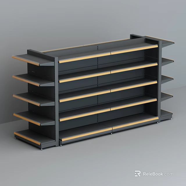 Modern Multi Tiered Storage Shelf With Black Frame And Wooden Accents 3d model 