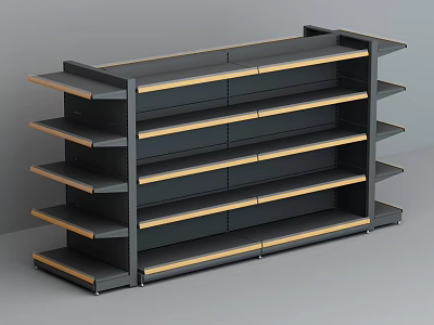 Modern Multi Tiered Storage Shelf With Black Frame And Wooden Accents 3d model