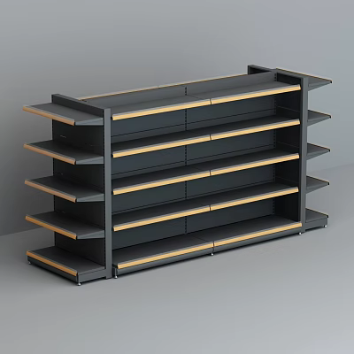Modern Multi Tiered Storage Shelf With Black Frame And Wooden Accents 3d model