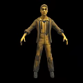Detailed Cartoon Style Male Character Wearing Yellow Striped Shirt On Black Background