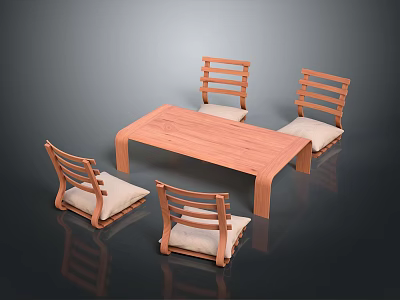 Wooden Dining Table Set With Four Chairs Padded Seats And Slatted Backrests For Home Dining 3d model