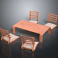 Wooden Dining Table Set With Four Chairs Padded Seats And Slatted Backrests For Home Dining