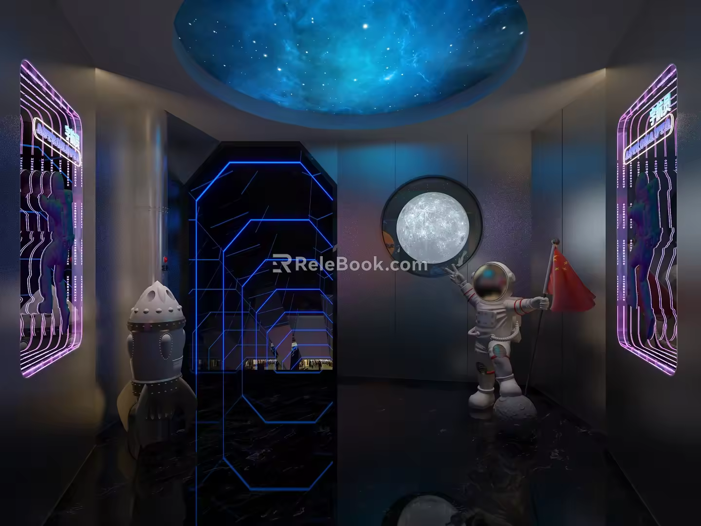 Modern clock-in hall net red clock-in hall 3d model