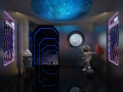 Modern clock-in hall net red clock-in hall 3d model
