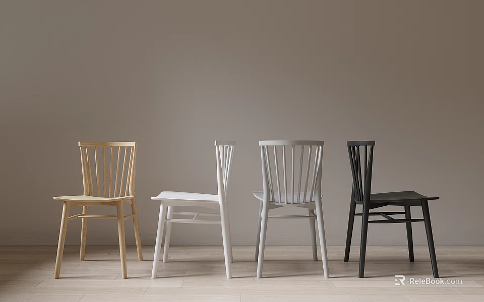 Modern Single Chairs with Minimalist Design Multiple Colors Light Wood White Gray and Black 3d model 
