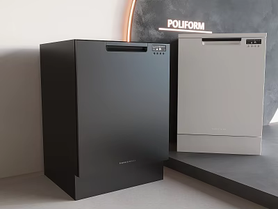 POLIFORM Two Stylish Black and White Dishwashers as Modern Kitchen Appliances 3d model