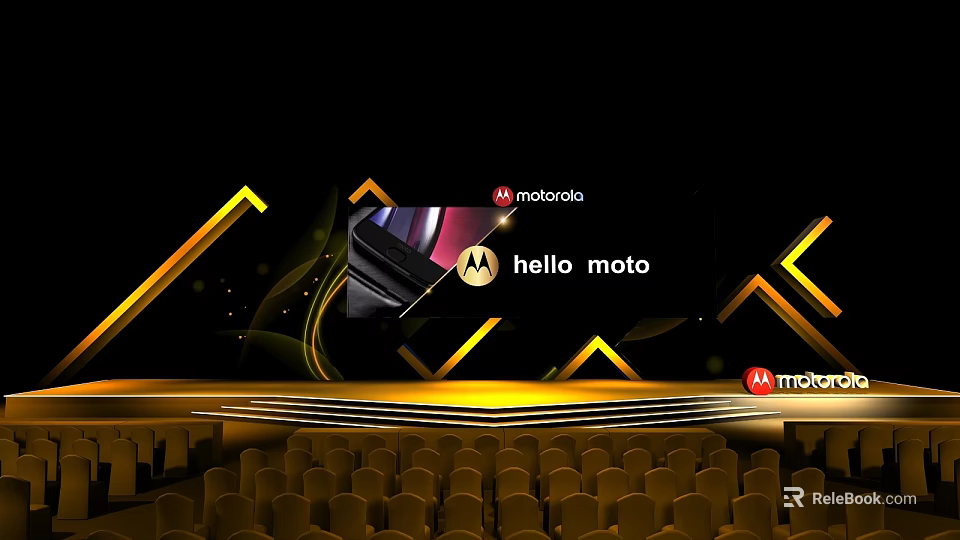 Motorola Hello Moto Event Stage With Large Screen And Golden Seats 3d model 