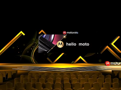 Motorola Hello Moto Event Stage With Large Screen And Golden Seats 3d model