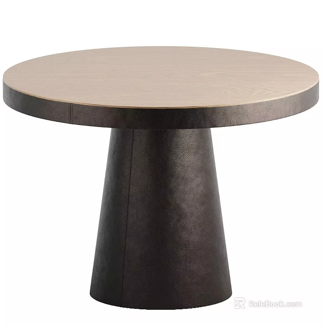Round Modern Dining Table With Light Wood Top And Dark Conical Base 3d model 
