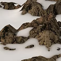 Detailed Landscape Model With Brown Terrain Scattered On White Surface And Gray Background 3d model