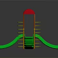 Colorful Playground Equipment With Red Roof Green Slide Steps And Yellow Spiral Ladder