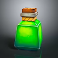 Transparent Green Liquid Bottle With Brown Brick Cap And Shiny Surface 3d model