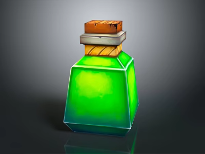 Transparent Green Liquid Bottle With Brown Brick Cap And Shiny Surface 3d model