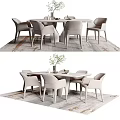 Modern Dining Table Set with Light Gray Chairs Minimalist Design and Vase Decor 3d model