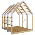 Modern Wooden Pergola with Transparent Roof Supporting Frames and Outdoor Wooden Platform