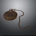 Vintage Copper Colored Pocket Watch With Engraved Case And Chain