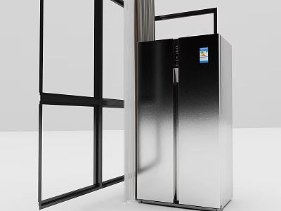 Sleek Modern Stainless Steel Refrigerator Freezer With Double Door In Minimalist Kitchen Space 3d model