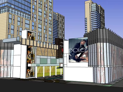 Modern Urban Commercial Complex With Glass Facade Retail consistent And Surrounding High Rise Buildings 3d model