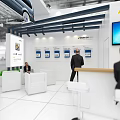 DORREN MES Exhibition Booth White Modern Design With Display Screen Staff And Visitors