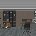 Modern Office Interior Design With Beige Sofa Desk Chairs Bookshelves And Gray Carpet