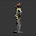 Red Headed Game Movie Character In Yellow Vest Gray Pants With Hands On Hips Statue
