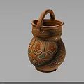 Handcrafted Orange Terracotta Vase With Handle And Floral Decorative Patterns 3d model