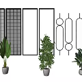 Modern Room Dividers With Grid And Curved Designs And Potted Plants