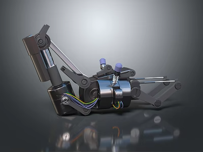 Highly Detailed Helicopter Mechanical Arm 3D Model With Black Silver Blue Parts And Wires 3d model