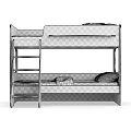 White Kids Bunk Bed with Wooden Ladder Gray Polka Dot Pillows and Mattress