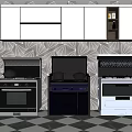 Modern Kitchen With Geometric Wall Design Stainless Steel Appliances Stoves And Ovens
