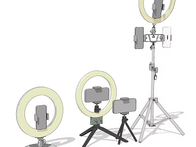 Advanced Projection Monitoring Equipment Setup With Tripods Ring Lights And Phone Holders 3d model
