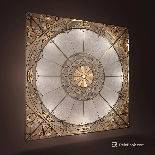 Ornate Carved Lattice Window Design With Intricate Circular Pattern And Glass Panels 3d model 