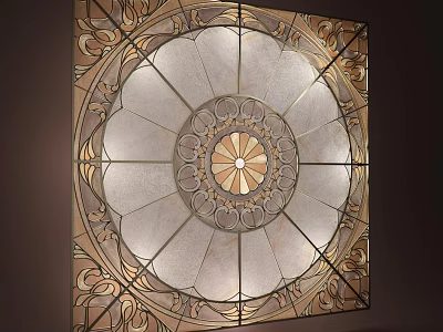 Ornate Carved Lattice Window Design With Intricate Circular Pattern And Glass Panels 3d model