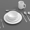 Complete Dinnerware Set With White Bowl Plate Mug Forks Spoons And Knife