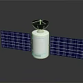 Orbital Space Satellite With Blue Solar Panels Cylindrical Body And Antenna