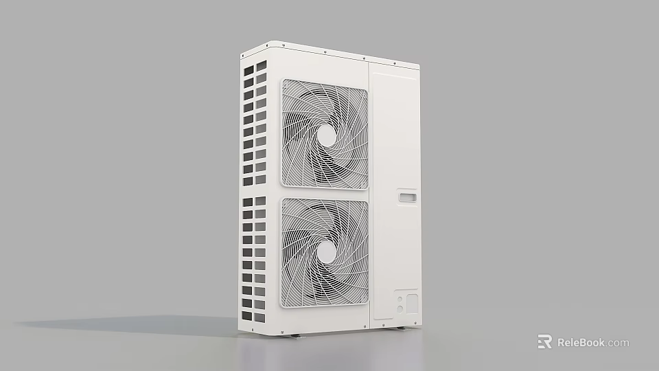 White Modern Air Conditioner Outdoor Unit With Dual Fans Sleek Grille Vertical Design 3d model 