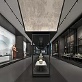 Cultural Center Exhibition Hall With Traditional Ceramic Exhibits And Glass Display Cases