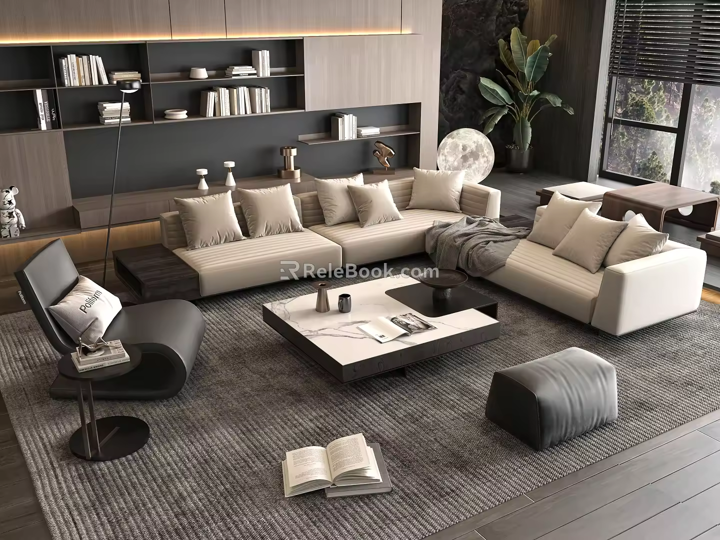 Minotti Sofa Coffee Table Combination Multi-person Corner Sofa Coffee Table Leisure Chair Side Table Corner Table 3d model