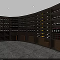 Tobacco and Liquor Store Interior Featuring Curved Wooden Wine Racks Displayed Wines And Marble Flooring