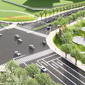 Municipal Road With Greenery Sidewalks Traffic Lanes And Vehicles In Urban Area