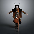 Mystical Ritual Character With Horned Mask Fur Trimmed Robe And Decorative Pendants